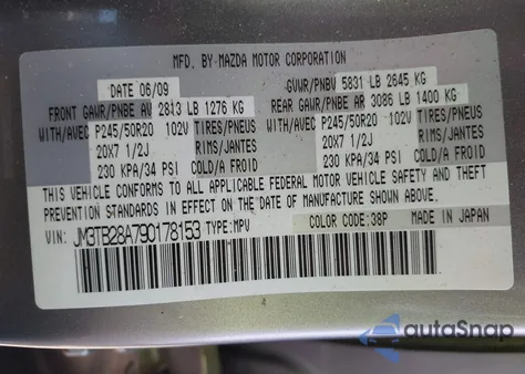 2009 Mazda Cx-9 Grand Touring from USA, damaged, VIN JM3TB28A790178153